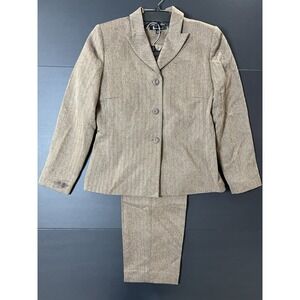 Larry Levine Suits Pant Suit‎ 2pc Women's 10 Brown Herringbone Business Formal